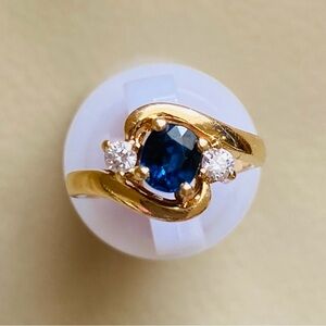 14 KT Gold Sapphire and Diamond Accent Ring - Blue Center Stone